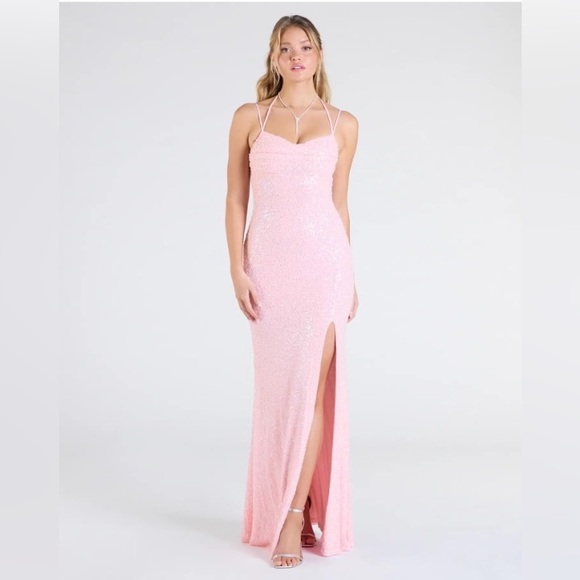 Windsor Dresses & Skirts - Windsor Kaitlyn Cowl Neck, Slit, Beaded, Sequin Formal Dress